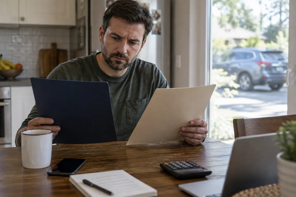 Vehicle owner comparing two service estimates at home